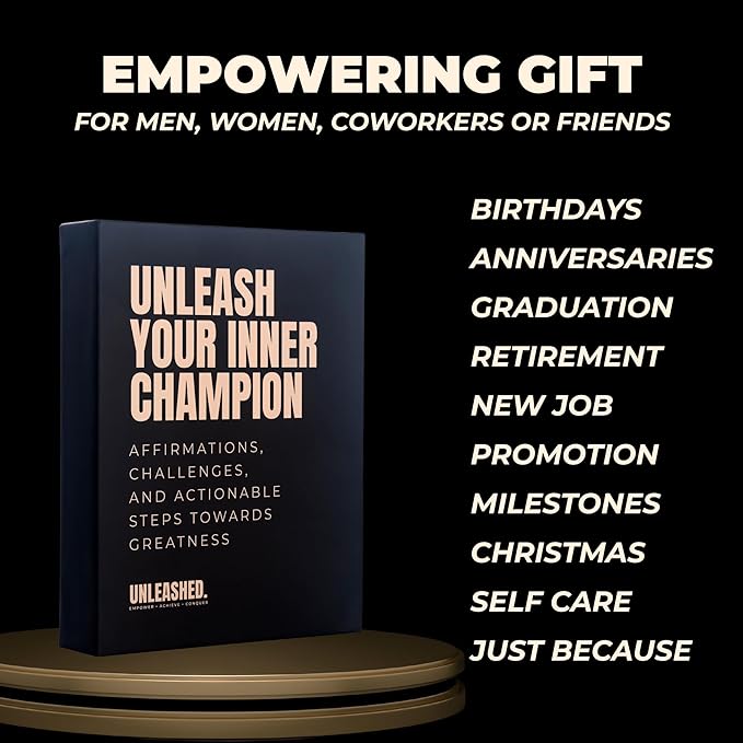 Daily Affirmation Cards to Unleash Your Best Self - 55 Cards with Empowering Quotes, Challenges & Practical Tips | Personal Growth Gift Idea for Driven Men & Women for Birthday, New Job, Christmas