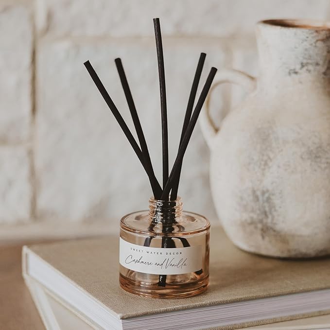 Sweet Water Decor Cashmere and Vanilla Reed Diffuser – Room Decor Aesthetic with Long-Lasting Premium Fragrance of Milky Coconut, Jasmine, Soft Cashmere, and Pear, for 4 Months – Ideal for Home Decor