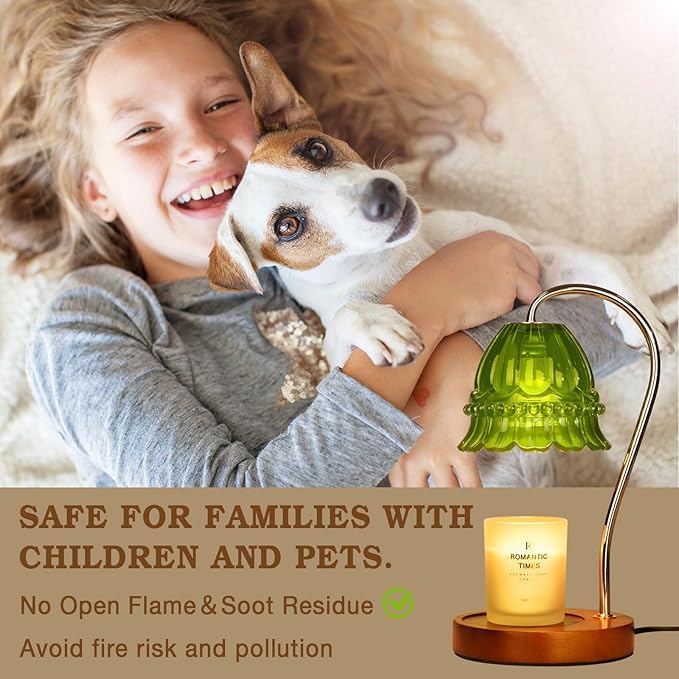 Dimmable Candle Warmer Lamp with Timer, Green Flower Candle Lamp Warmer for Jar Candles, Unique Women Mom Birthday Gifts Ideas, Fall Decor for Home Bedroom Living Room