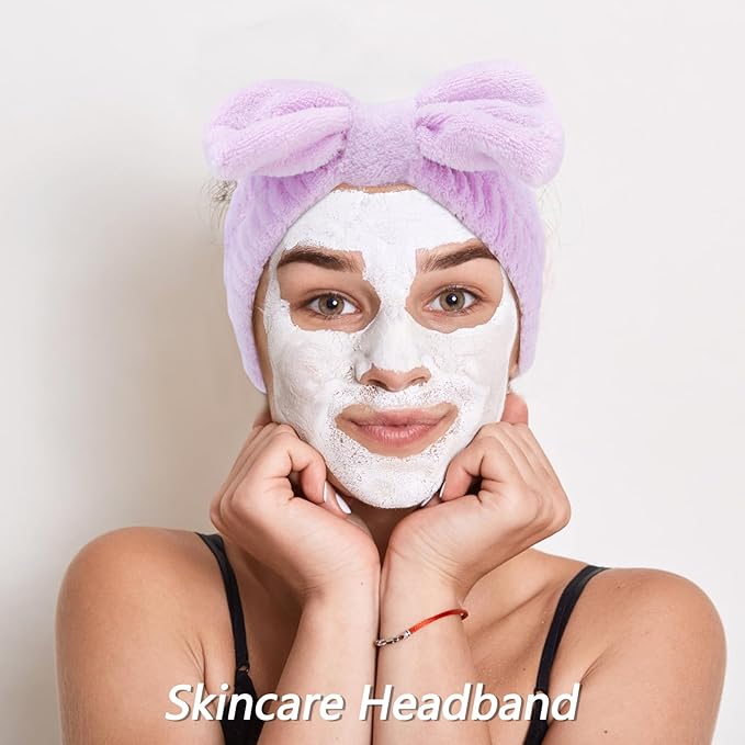 VELSCRUN 6 Pack Spa Headband, Makeup Headband, Face Wash Headbands, Skincare Headbands, Purple Sponge Hair Band Bow Tie Spa Head Band for Washing Face Wristband Set Hair Accessories for Women Gifts
