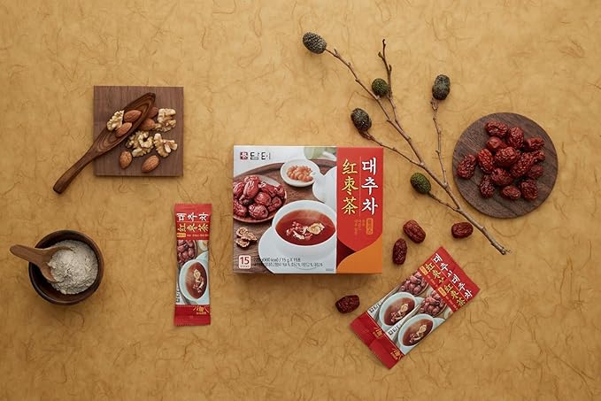 Damtuh Jujube Tea (Red Date Tea) – Traditional Korean Herbal Blend with Walnuts & Almonds, 50 Sticks
