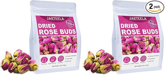 Jarteela - Premium Dried Rose Buds - 5oz/142g - Natural Food-grade Red Rosebud Flowers Bulk - Non-GMO - Caffeine-free - Perfect For Tea, Baking, DIY Candle/Soap (Pack of 2)
