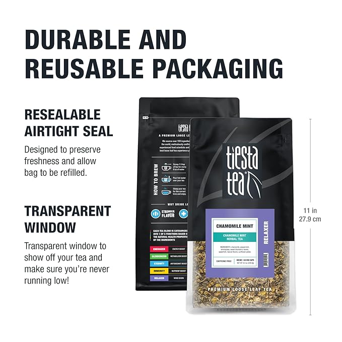 Tiesta Tea - Chamomile Mint, Loose Leaf, Chamomile Mint Herbal Tea, Premium Caffeine-Free Blend, Makes Hot or Iced & Up to 200 Cups, 8oz Resealable Bulk Pouch