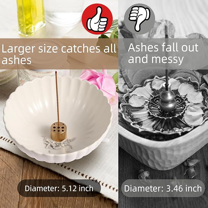 Incense Holder for Sticks, Ceramic Smudge Bowl Ash Catcher for Incense, Cones, Sage and Palo Santo, Incense Burner Holder Ideal for Smudging, Incense Burning, Decoration (White)