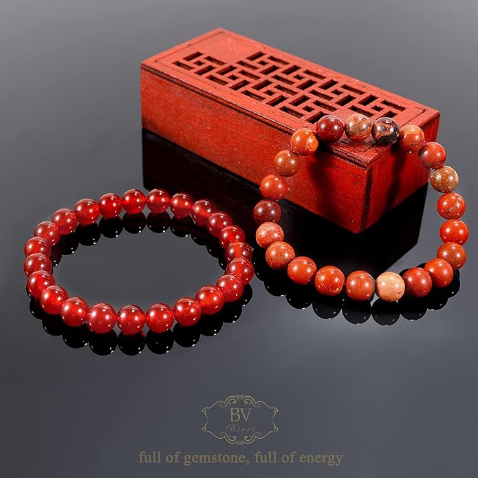 Bivei Natural Gemstone Semi Precious Healing Crystals Handmade Stretchy Round Beads Bracelet, Enhance Positive Energy