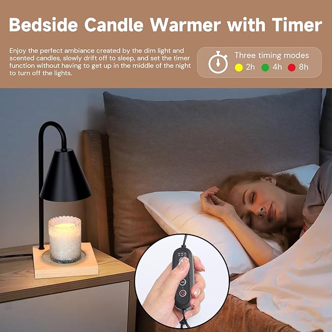 Candle Warmer Lamp, Dimmable Candle Warmer Lamp for Jar Candles, Electric Candle Warmer Lamp with Timer 2H/4H/8H Nightstand Lamp for Bedroom (2 Wax Warmer Bulbs)