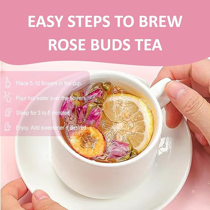 Ovikaso Tea, Dried Rose Buds, 4 oz (300+ Cups), 100% Natural, Direct From Source, Food grade, Non-GMO, No Caffeine, Use in Tea, Baking, Crafts, Cocktail, Wedding, Herbal Tea