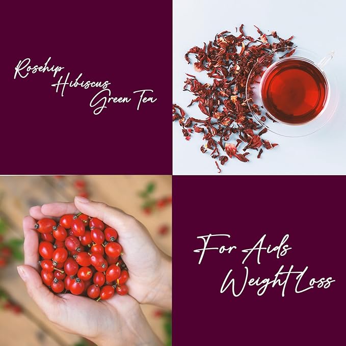 Life Plus Style Gourmet Pagoda Garden Rosehip Hibiscus Green Tea Organic Herbal Tea Caffeinated Hot or Iced Natural Ceylon Tea Antioxidants Supports Wellness 60 Tea Bags