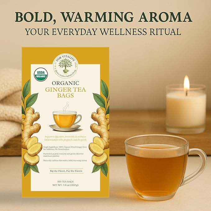 Organic Ginger Tea (100 tea bags | 7 oz | 200g) - Supports healthy circulation and digestion
