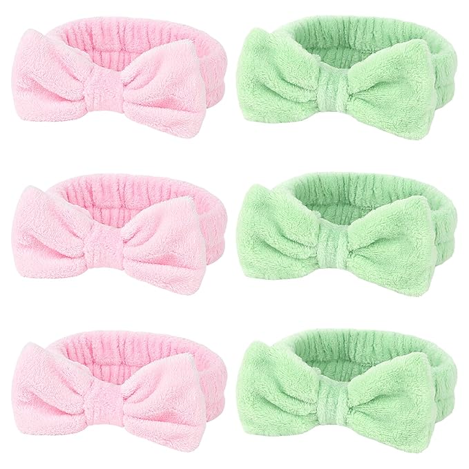 WHAVEL 6 Pack Spa Headbands - Soft Head Bands for Makeup, Skincare & Face Washing Spa Witch Party Favors (Pink & Green)