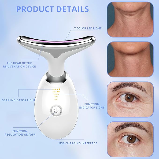 7-Color LED Facial Massager Tool, face Massager Tool with Vibration, Gua Sha-Inspired Design, Cooling Gel for Skin Firming & Daily Skincare Routine