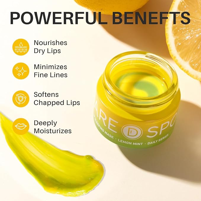Lip Mask, Overnight Lip Sleeping Mask, Lip Moisturizer for Dry Cracked Lips Care, Dual-Color Korean Lips Balm with Vitamin C and Shea Butter for Nourishing and Softening Lips - Lemon Mint