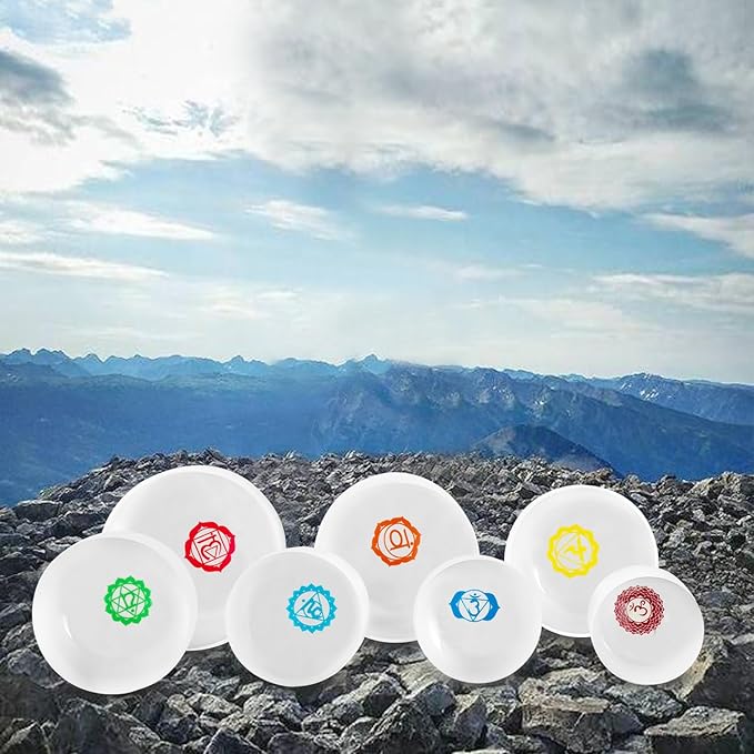 Kresec 432Hz 6-12 Inch Chakra Tuned Quartz Crystal Singing Bowl Set of 7 Multicolored Sound Healing Bowls for Meditation, Yoga & Reiki with Padded Case, Suede Mallets & O-Ring 7 Chakra Colors