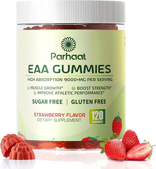 EAA Gummies 120 Gummies (Strawberry), Essential Amino Acids - All 9 Essential Aminos (EAA) and All Branched-Chain Aminos (BCAAs), Non-GMO, Gluten Free, Vegetarian Friendly