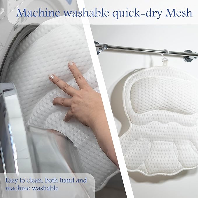 Bath Pillows for Tub, Luxury Bathtub Pillow Gift Set: 4D Air Mesh Cushion for Head & Neck, Spa Relaxing Accessories, Plus Bath Sponge & Scalp Massage Brush, Gift Bag