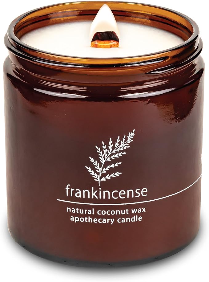 Hemlock Park Crackling Wood Wick Candle Handcrafted with Natural Coconut Wax (Large 16 oz, Frankincense)