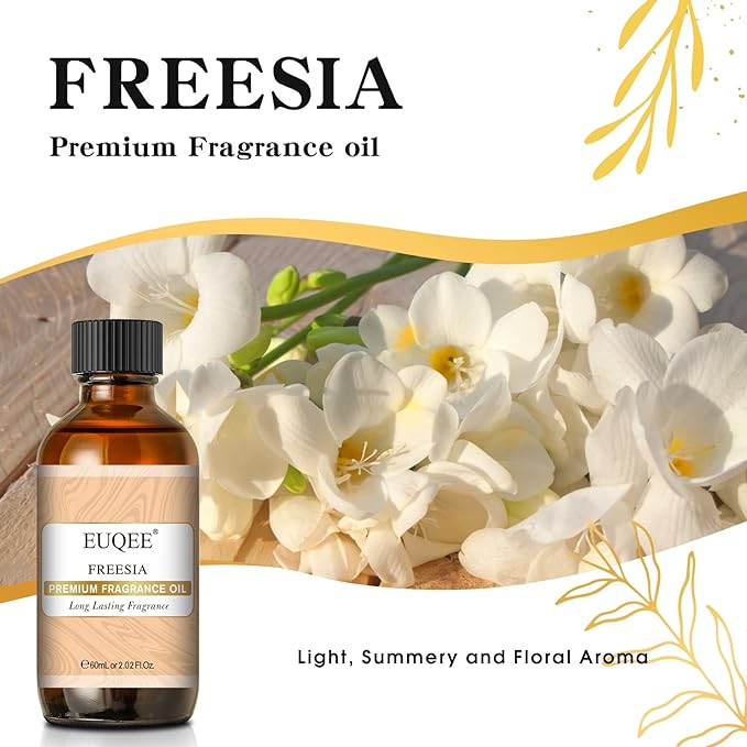EUQEE Freesia Fragrance Oil, 60ml Premium Grade Essential Oils Scented Oil with Glass Dropper for Diffusers, DIY Soap & Bath Bombs (2.02 Fl oz)