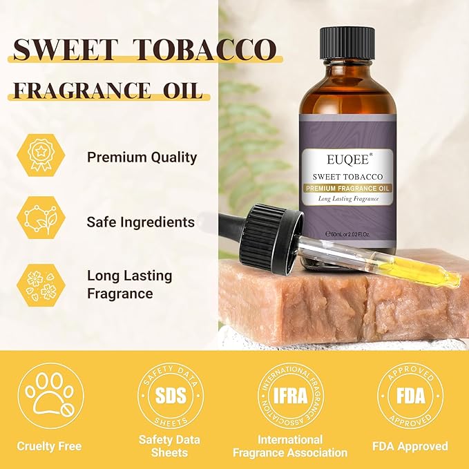 EUQEE Sweet Tobacco Fragrance Oil 2.02 Fl oz Fragrance Essential Oil with Glass Dropper for Diffuser, Aromatherapy, Soap Making (60ml)