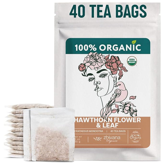 Hawthorn Tea Organic (40 Tea Bags) - Hawthorn Leaf Tea - Hawthorne TeaBags for Pressure Balance, Heart Health - Hojas de Espino Blanco
