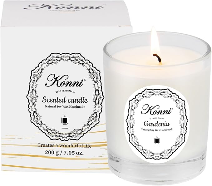 KONNI Scented Candles,Aromatherapy Candle, 7oz Natural Soy Wax Jar Candles, 40 Hour Burn Time, Home Scented Gift for Women & Men Christmas Birthday Mom Best Friends Gardenia