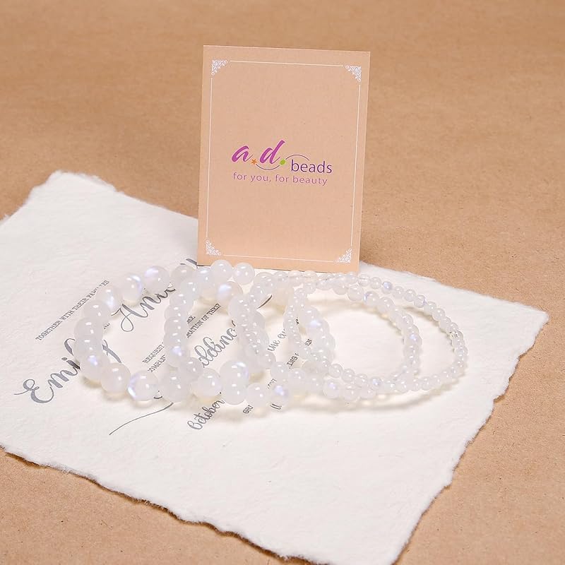 AD Beads Handmade Gemstone Stretch Elastic Bracelet Crystal Healing Reiki Nature's Beauty and Spiritual Essence Unisex (10mm, Moonstone (love and friendship))