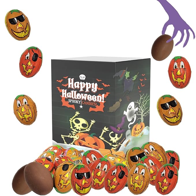 Fruidles Halloween Pumpkin Pals, Trick-Or-Treat Party Bag Fillers, Individually Wrapped in Multi-color Pumpkin Face Design Foils, Kosher Certified, Box (Half-Pound)