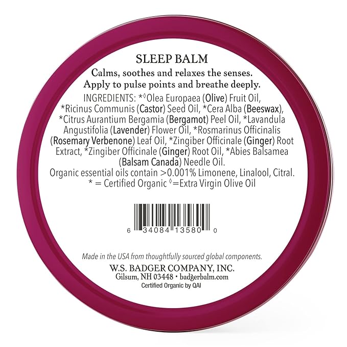 Badger - Natural Sleep Balm, Lavender & Bergamot, Relaxing and Calming Balm for Children and Adults, 2 oz