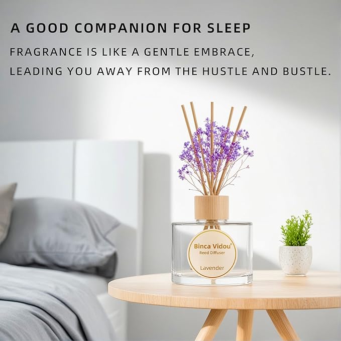 Reed Diffuser Set, Binca Vidou Lavender Natural Scent Oil Diffusers with Sticks for Home Office Bathroom Aromatherapy Decor 6.76oz(200ml)