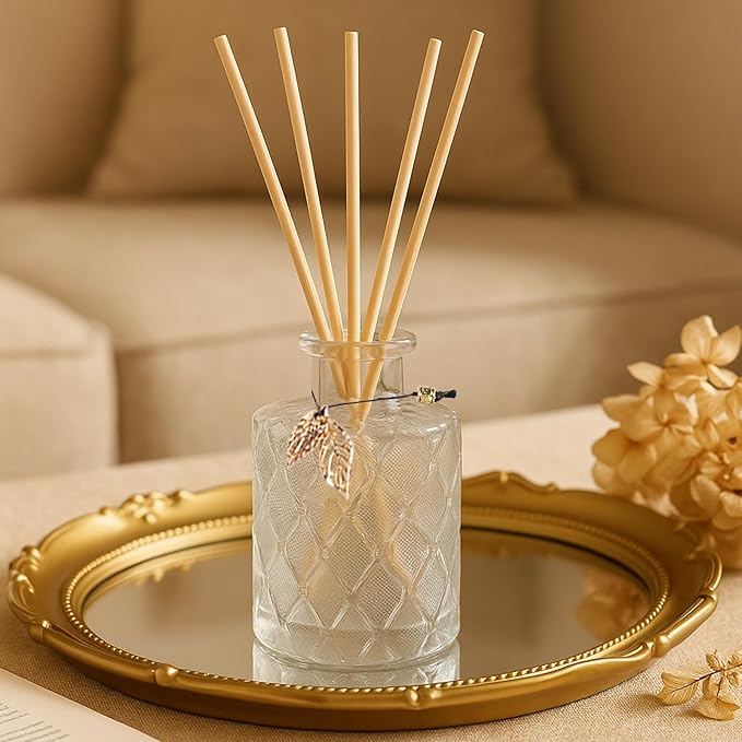 Glass Reed Diffusers Bottles for Home, Diffuser Bottles with 20PCS Reed Diffuser Sticks, Vintage Embossed Apothecary Style Flower Bud Vases with Cork Lids, Set of 3