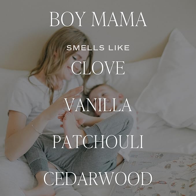 Sweet Water Decor, Boy Mama Candle – Palo Santo, Patchouli, Lavender, Cedarwood, and Vanilla Scented Soy Wax Candle for Moms of Boys – 9oz Clear Jar with Gold Lid, 40+ Hour Burn Time, Made in The USA