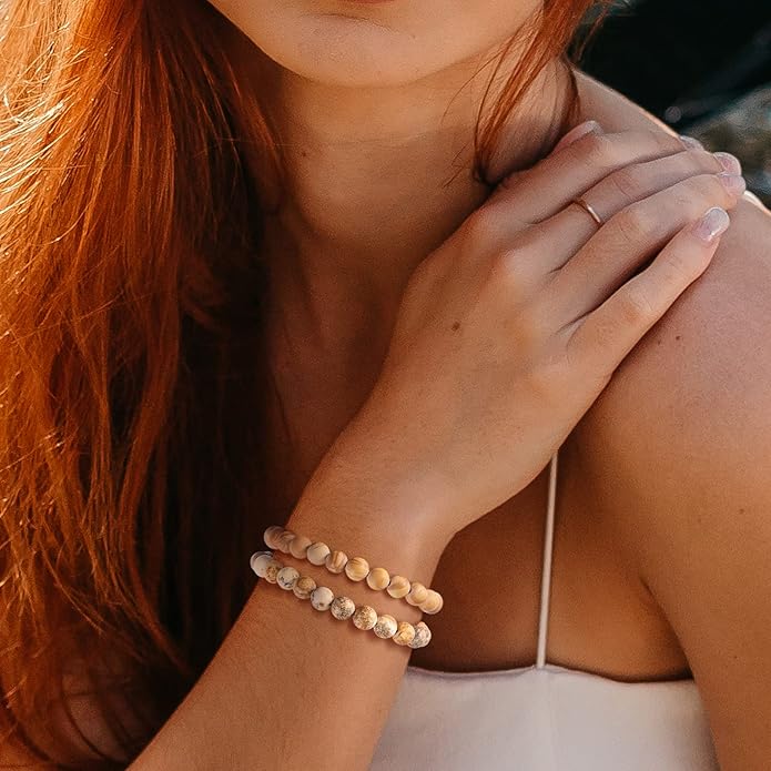 Bivei Natural Gemstone Semi Precious Healing Crystals Handmade Stretchy Round Beads Bracelet, Enhance Positive Energy