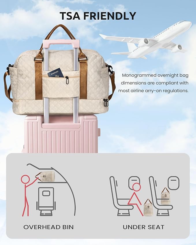 Gifts for Girls-Initial Duffle Bag with Shoe Compartment, Personalized Weekender Bag, Monogram Overnight Letter Travel Bag with Makeup Pouch, Tween Girls Trendy Stuff Gift (Letter B)