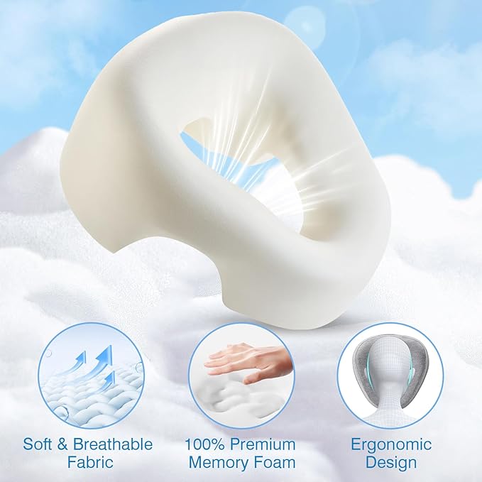 Face Down Pillow for Bed, Massage Headrest Face Pillow After Eye Surgery, Memory Post-Eye Recovery or Beach Tanning, Prone Sleepers with Breathable Design, Removable Grey Cover(Light Gray)