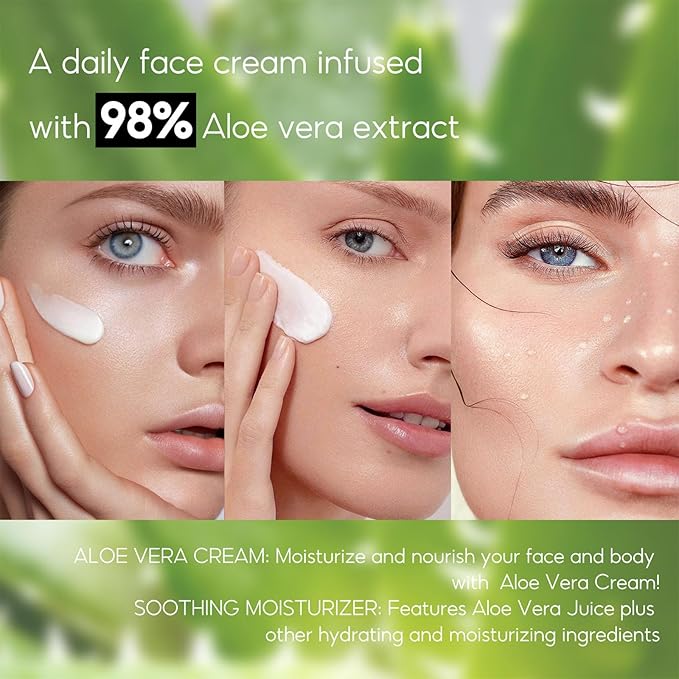 Aloe Vera Moisturizer Facial Cream,Facial Cream With 98% Organic Aloe Vera,Anti Wrinkle Face Moisturize Cream,For Dry Skin,Acne Scars,Soft,Moisturizing,And Delicate Skin