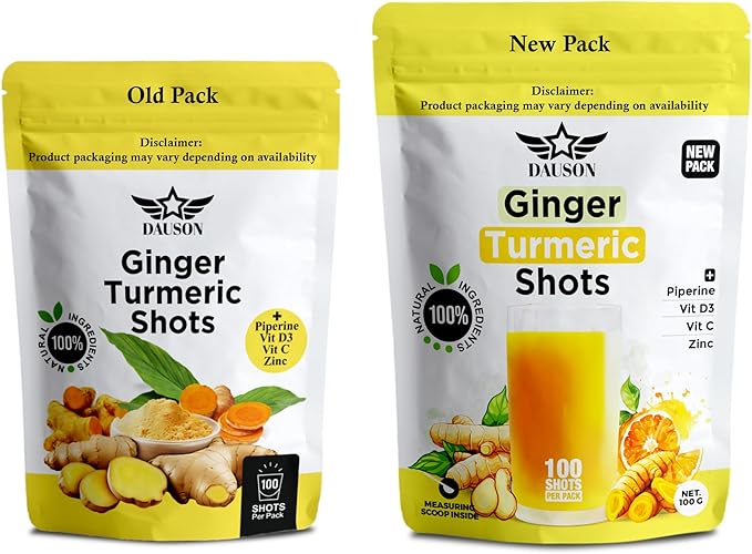Ginger Turmeric Supplements with Piperine, Vitamin C, Vitamin D3 & Zinc | Turmeric Ginger Shots for Joint, Heart, Brain, Gut & Skin Health | 100 Servings | Ayurvedic | Powder
