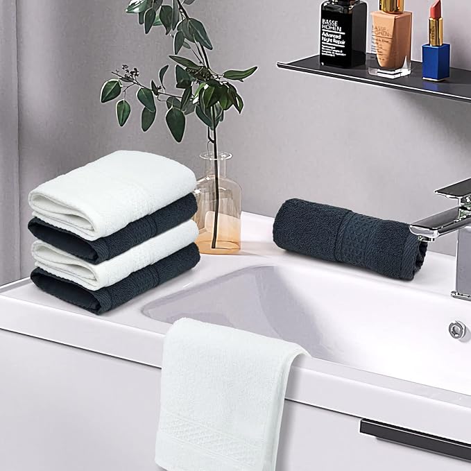 Cleanbear Extra Soft Wash Cloths Washcloths Set 6-Pack 13 x 13 Inches, Highly Absorbent Facecloths (Dark Gray & White)