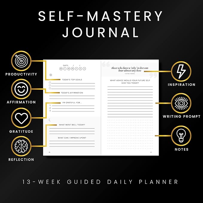 Self-Mastery Journal for Men - Gratitude Journals – 5 Minute Journal - Reflection Manifestation Journals for Mindfulness – Self Care Journal – Goal/Guided Gratitude Journal for Women & Men