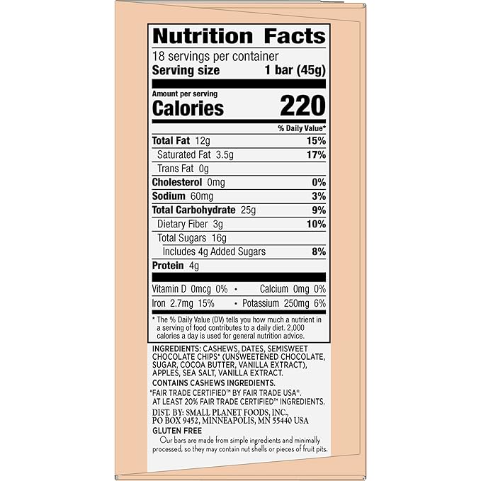 Lärabar Chocolate Chip Cookie Dough Vegan Gluten Free Fruit & Nut Bar, Plant Based, Dairy Free, Kosher, Non-GMO, 18 Ct (1.6 Oz Each) Made With 6 Simple Ingredients, No Artificial Sweeteners, On-The-Go