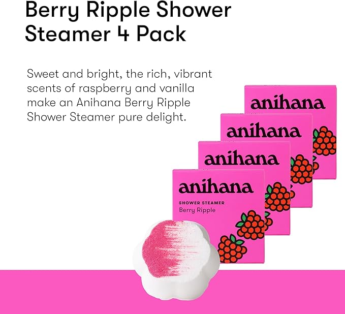 ANIHANA Shower Steamers 4 Pack, Paraben Free, Cruelty Free, Refreshing Berry Ripple Scent, 1.76 oz Each