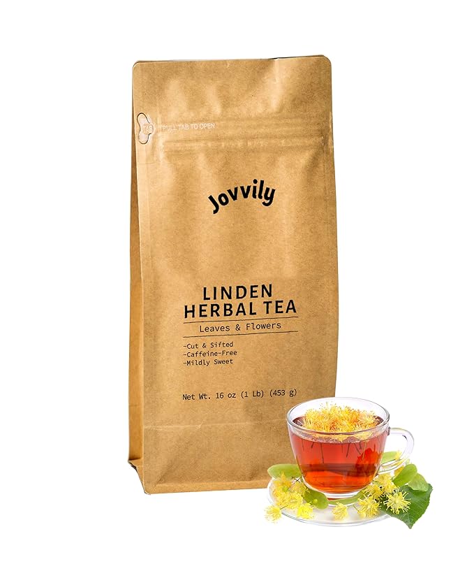 Jovvily Linden Leaf - Herbal Tea - Slightly Sweet Flavor - Cut & Sifted - Leaves & Flowers - Caffeine-Free 1 Pound