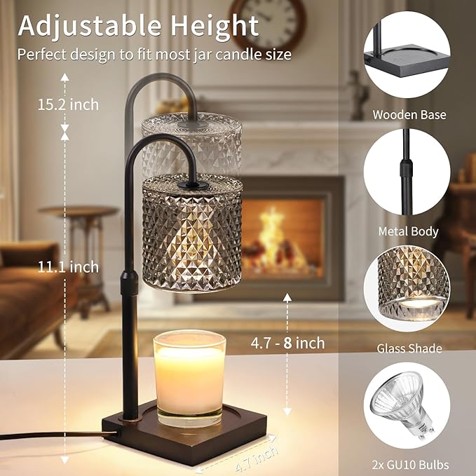 Candle Warmer Lamp with Timer Dimmer Adjustable Height, Lamp Candle Warmer for Jar Candles, Home Decor, for Women Birthday