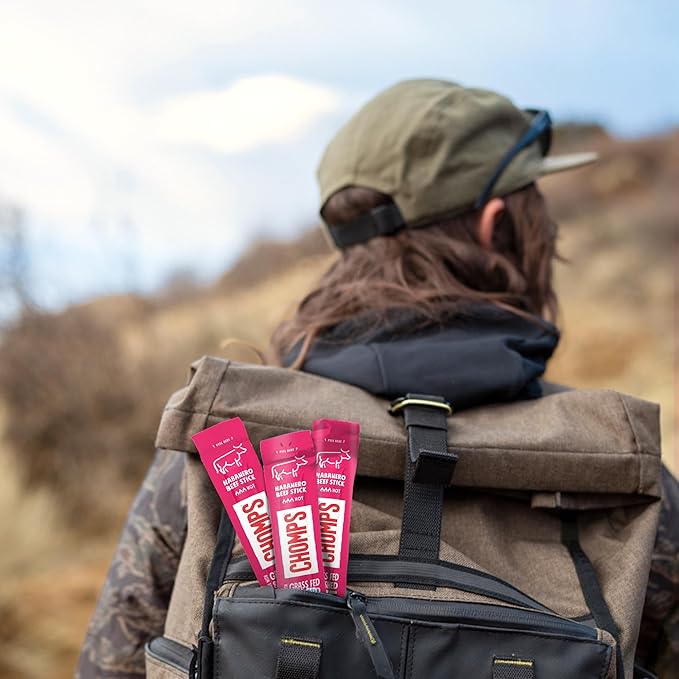 Chomps Grass-Fed and Finished Spicy Habanero Beef Jerky Snack Sticks 10-Pack - Keto, Paleo, Whole30, 10g Lean Meat Protein, Gluten-Free, Zero Sugar Food, Non-GMO