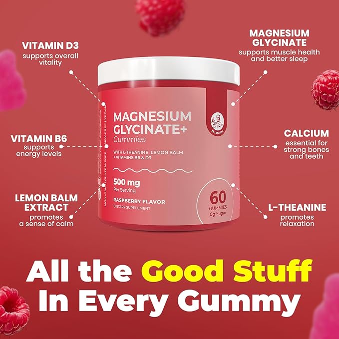 Dr. Moritz Magnesium Glycinate Gummies for Adults & Kids - with L-Theanine & Lemon Balm - Magnesium Gummies for Women & Men for Relaxation Support - No Sugar Added, Non-GMO (60 Count)