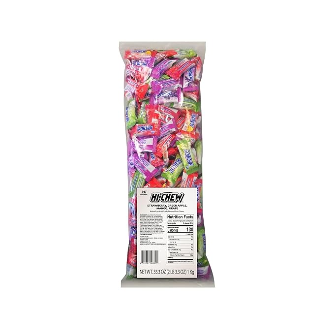 HI-CHEW Assorted Bulk Candy Bag, Green Apple Strawberry Mango Grape, Soft & Chewy Candy 2lb - 185+ Pieces Individually Wrapped - Made with Immensely Juicy Fruity Flavors