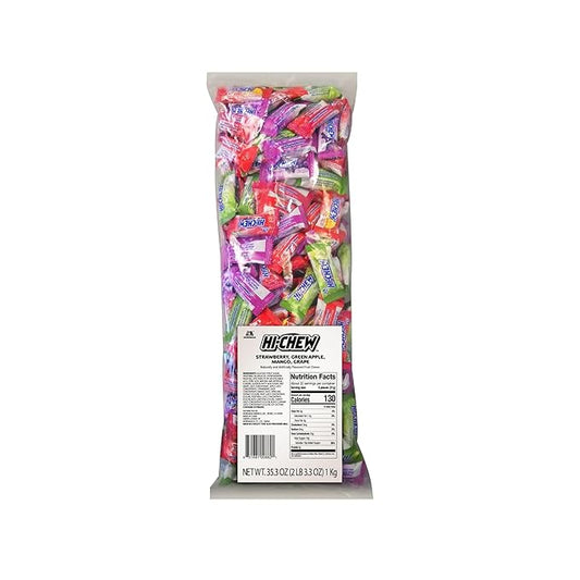 HI-CHEW Assorted Bulk Candy Bag, Green Apple Strawberry Mango Grape, Soft & Chewy Candy 2lb - 185+ Pieces Individually Wrapped - Made with Immensely Juicy Fruity Flavors