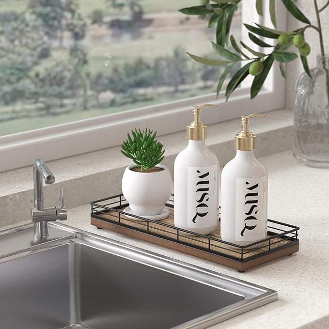 Acacia Wood Bathroom Vanity Tray, 11" L Small Countertop Tray for Dresser, Table, Kitchen Counter, Coffee Bar