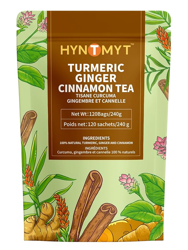 HYNTMYT Turmeric Ginger Cinnamon Tea Bags, Herbal Blend of Turmeric & Ginger Root & Cinnamon, Light Spicy & Sweet Flavor, Caffeine Free, 120 Count