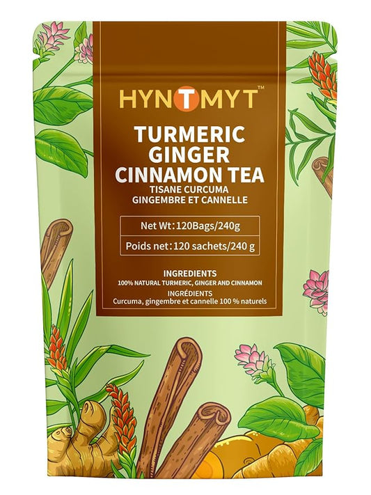HYNTMYT Turmeric Ginger Cinnamon Tea Bags, Herbal Blend of Turmeric & Ginger Root & Cinnamon, Light Spicy & Sweet Flavor, Caffeine Free, 120 Count