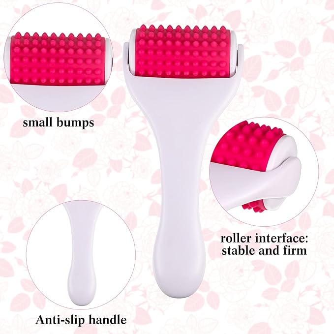 2 Pcs Muscle Roller Stick for Fascia Body Cellulite Face Massage - Manual Tools for Neck Arm Back Leg Relief - Deep Trigger Points Release (White, Rosy)