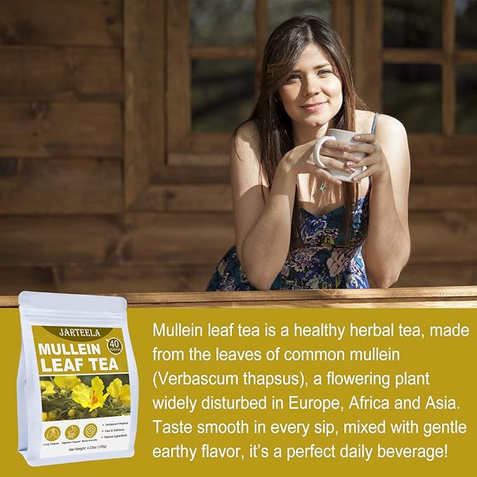 Jarteela - Mullein Leaf Tea Bags - 3g/Bag X 40 - Premium Compressed Dried Mullein Herbs for Easily Extracting & Great Flavor - Non-GMO - Caffeine-Free